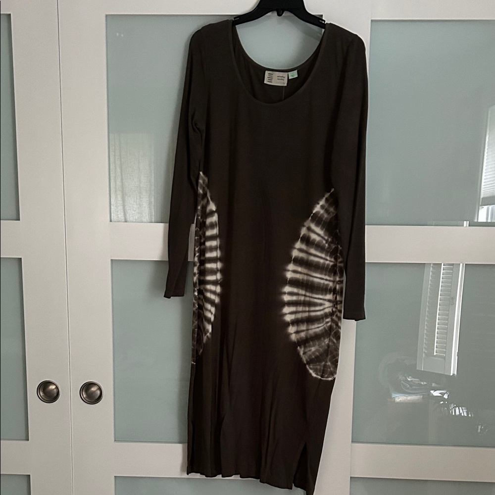 Anthropologie Saturday Sunday long sleeve midi dress brown size large NWT
